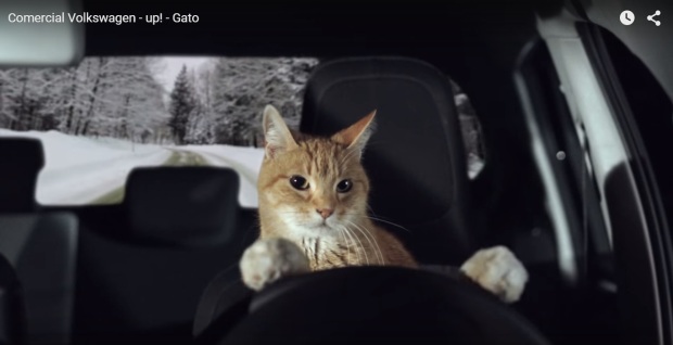 Publicidad de auto con gato al volante
